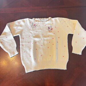 vintage Susan Bristol‎ Hand-Embroidered Sweater cottagecore Sz 34 Floral Pattern
